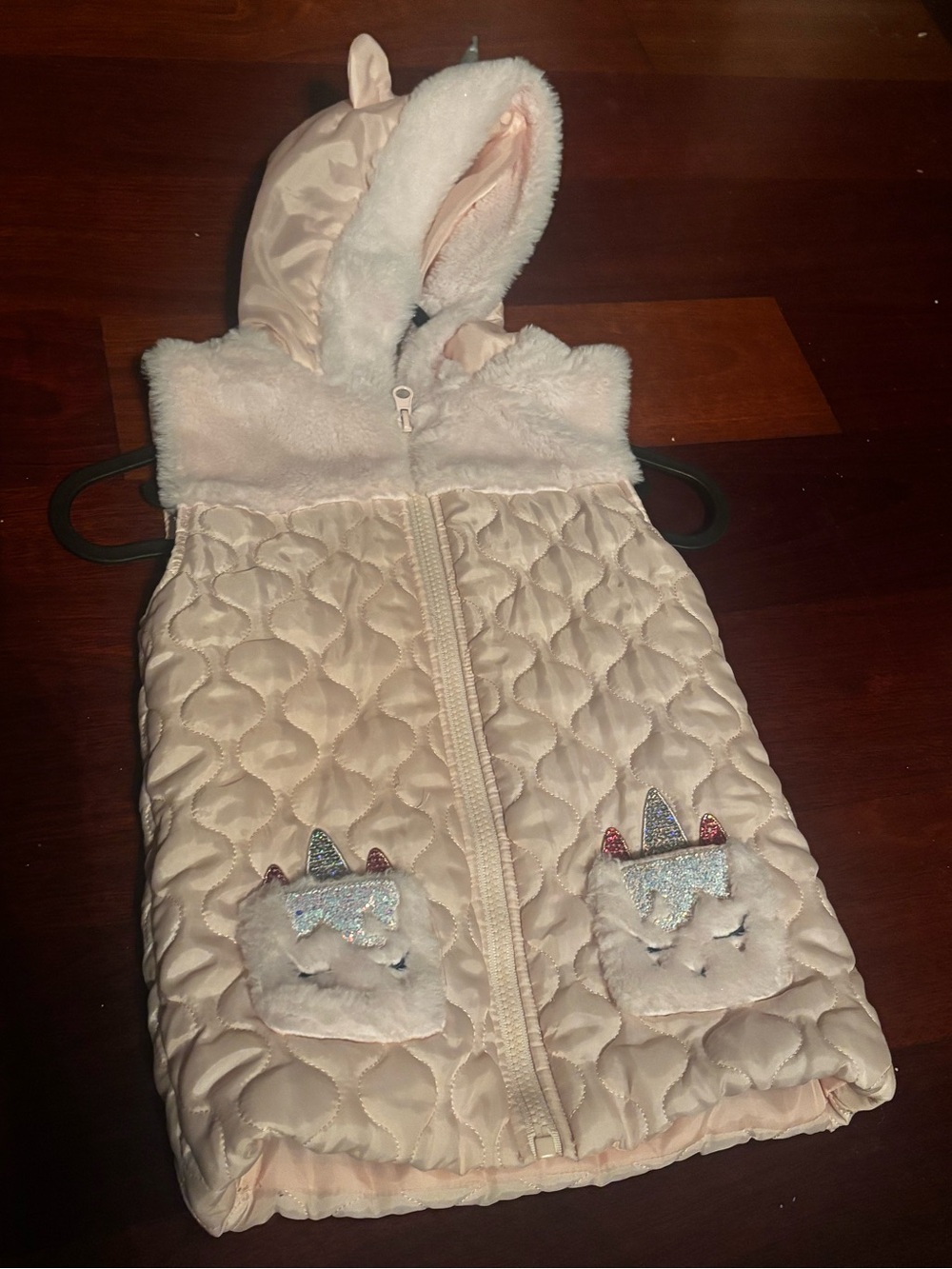 Little Lass Light Pink Quilted Unicorn Hooded Sleep Vest